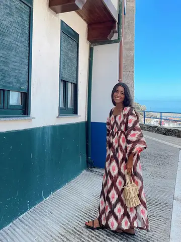 Women Elegant Printed Puff Sleeve Long Dress Fashion Square Neck High Waisted Color Block Dresses  Chic Lady Vacation Robes