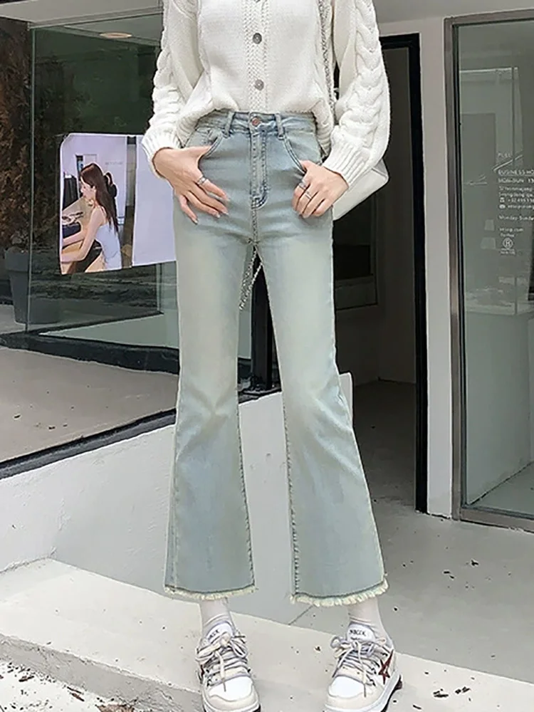 Streetwear Vintage Bootcut Jeans Women's Casual Fashion Retro Straight Baggy Vaqueros High Waisted Wide Leg Fringed Denim Pants