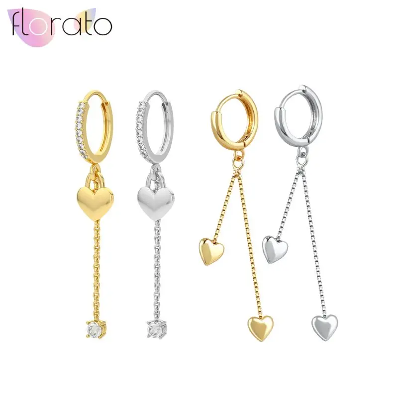 

925 Sterling Silver Ear Needle Sweet Romantic Love Pendant Chain Micro-set Zircon Earrings Women's Gorgeous Wedding Jewelry Gift