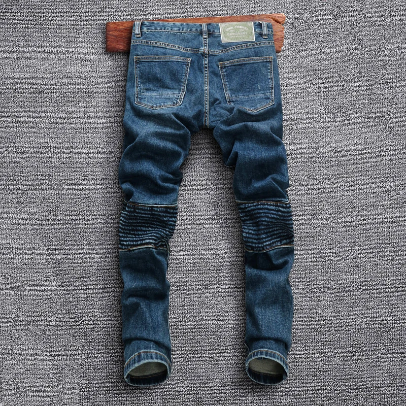 Street Style Fashion Men Jeans Retro Blue Elastic Spliced Designer Slim Fit Ripped Jeans Men Hip Hop Denim Biker Pants Hombre