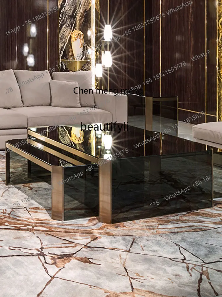 X  Light Luxury Square Coffee Table Tempered Glass Size Combination Modern Minimalist Living Room Metal Coffee Table