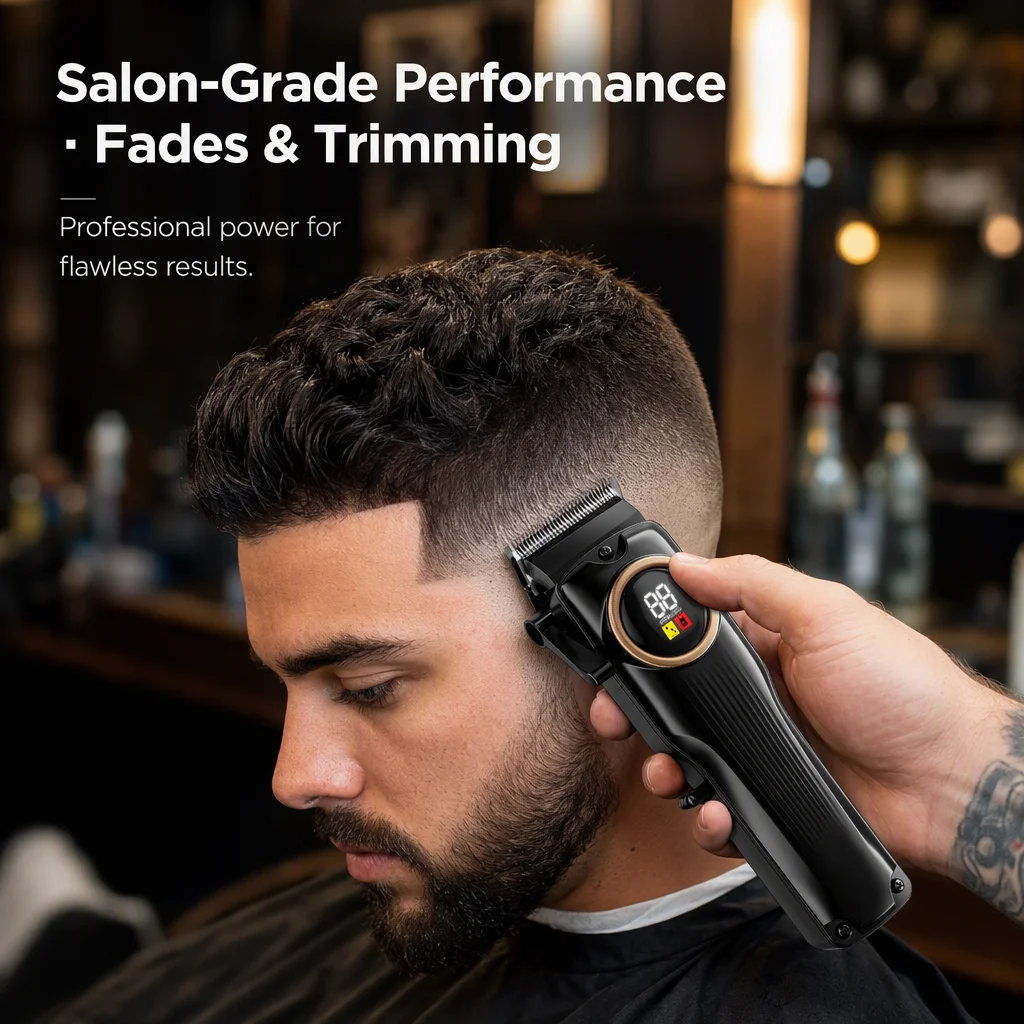 Professional Hair Clipper for Men Retro Electric Barber Hair Trimmer Ceramic Blade LED Display USB Rechargeable Grooming Kit