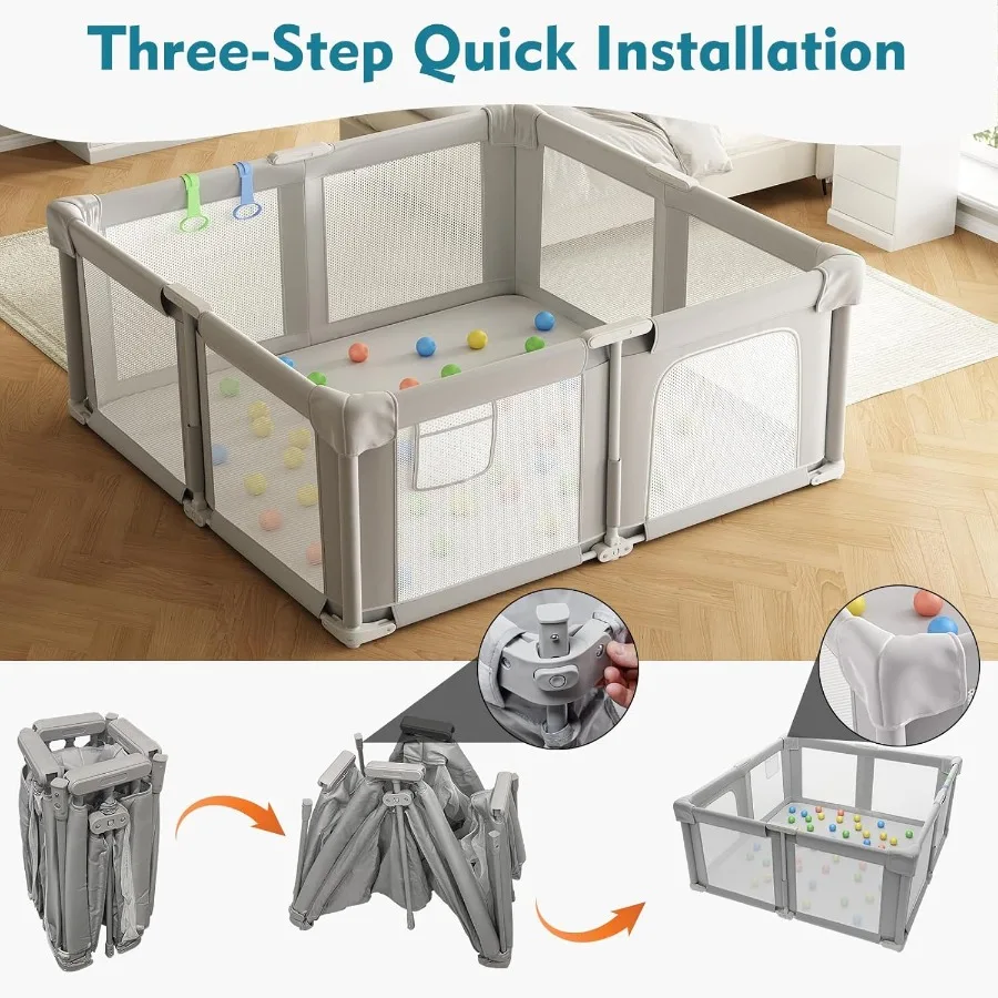 روضة أطفال قابلة للطي مقاس 51 بوصة للأطفال الرضع والأطفال الصغار مع كرات المحيط وحلقة سحب قلم لعب مع كرات ناعمة قابلة للتنفس #3
