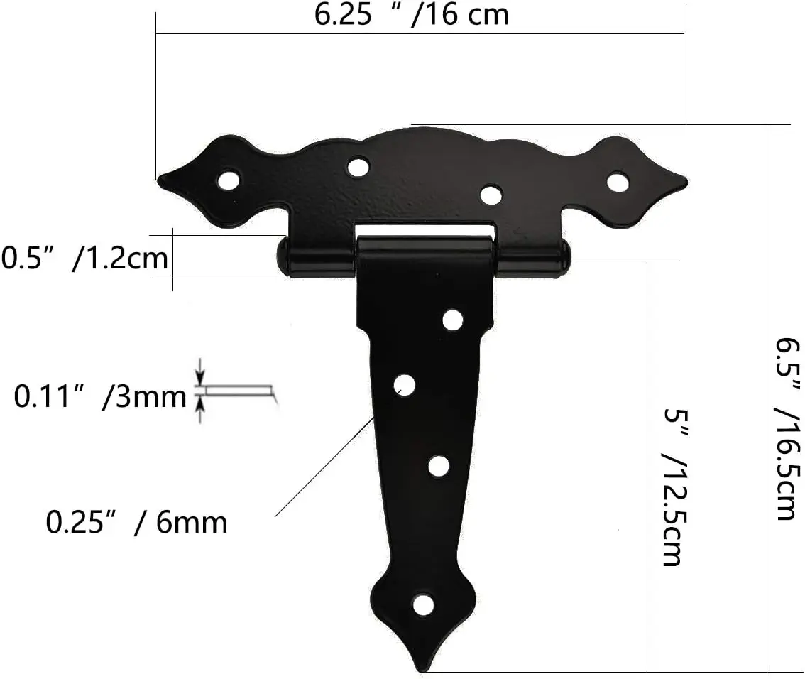 2PCS Heavy Duty Strap Hinges Shed Door Barn Door Hinges  Wooden Fences Decorative Classic Hinges Black 5inch