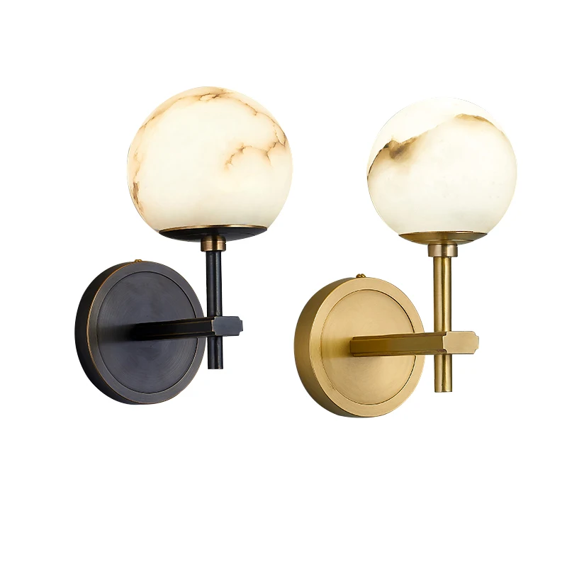 

Black Gold Round Marble Alabaster Ball Wall Lamp Decoration Bedside Living Room Background Light Fixture Luxury Stone Wall Light