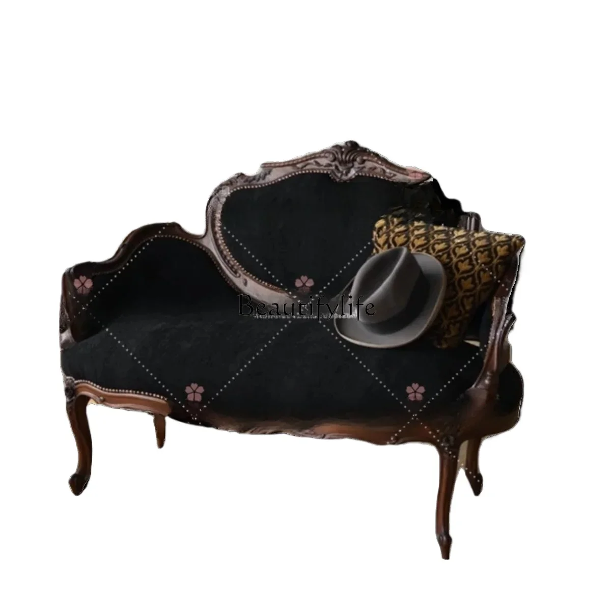 

LXFrench retro solid wood fabric carved home double sofa American antique villa club photo studio image chairsss