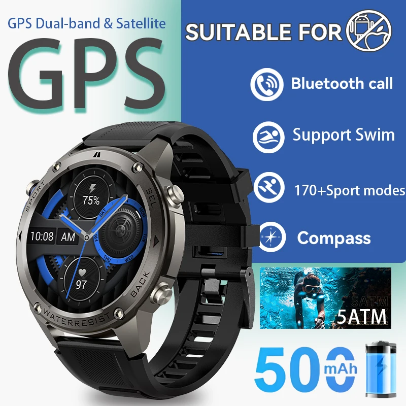 

T-Rex 3 Ultra GPS Смарт-часы Встроенный двухдиапазонный GNSS Компас Высотомер Барометрический 5 АТМ IP69K Водонепроницаемые умные часы AMOLED для вызова