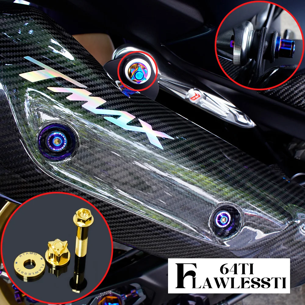 FLAWLESSTI Gr5 Titanium Bolt Sprocket Exhaust Pipe Rear Fender Rear Caliper Rear Axle Engine Oil Bolt For Yamaha Tmax 560 530