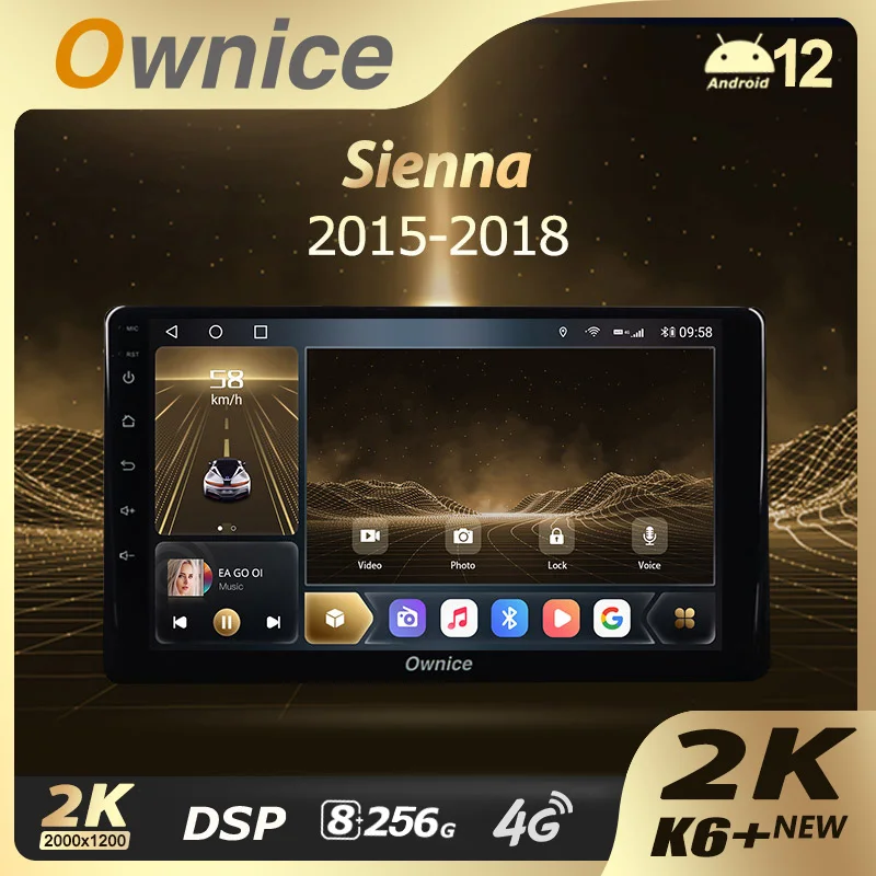 Ownice K6 + 2K لسيارة Toyota Sienna 3 XL30 2014 - 2020 راديو السيارة Carplay مشغل فيديو الوسائط المتعددة نافي ستيريو نظام تحديد المواقع أندرويد 12 No 2 Din