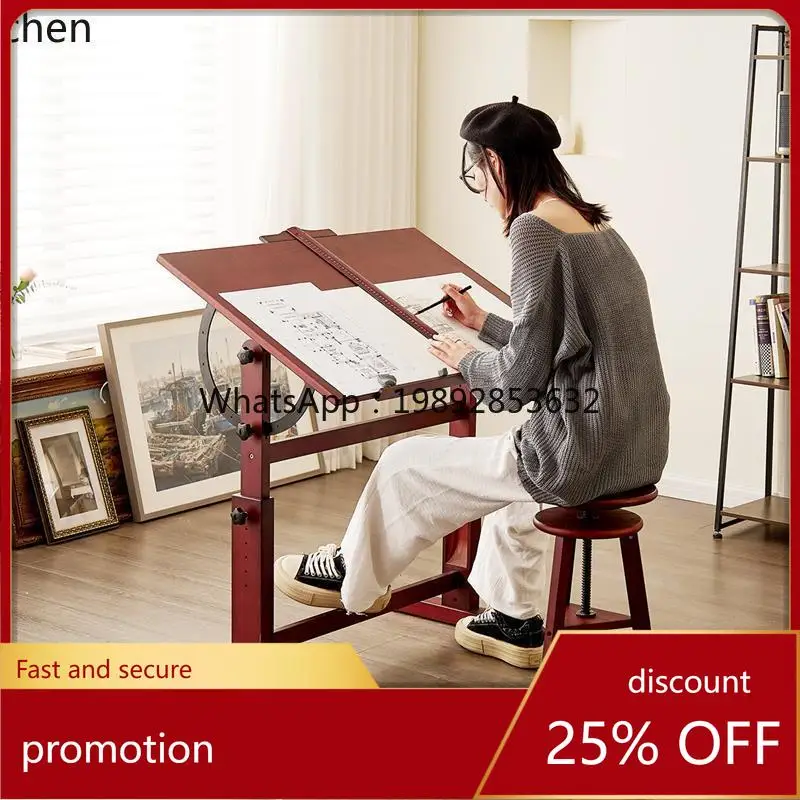 YFY Art Drawing Table Solid Wood Workbench Adjustable Height Tilt Lifting Drawing Table