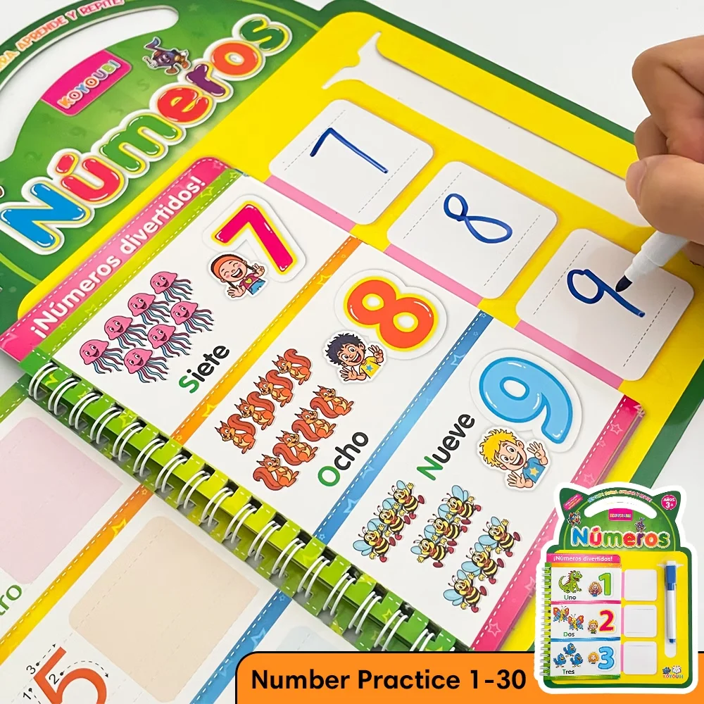 Reusable Spanish Number Writing and Matching Workbook - Developing Digital Cognition and Fine Motor Skills