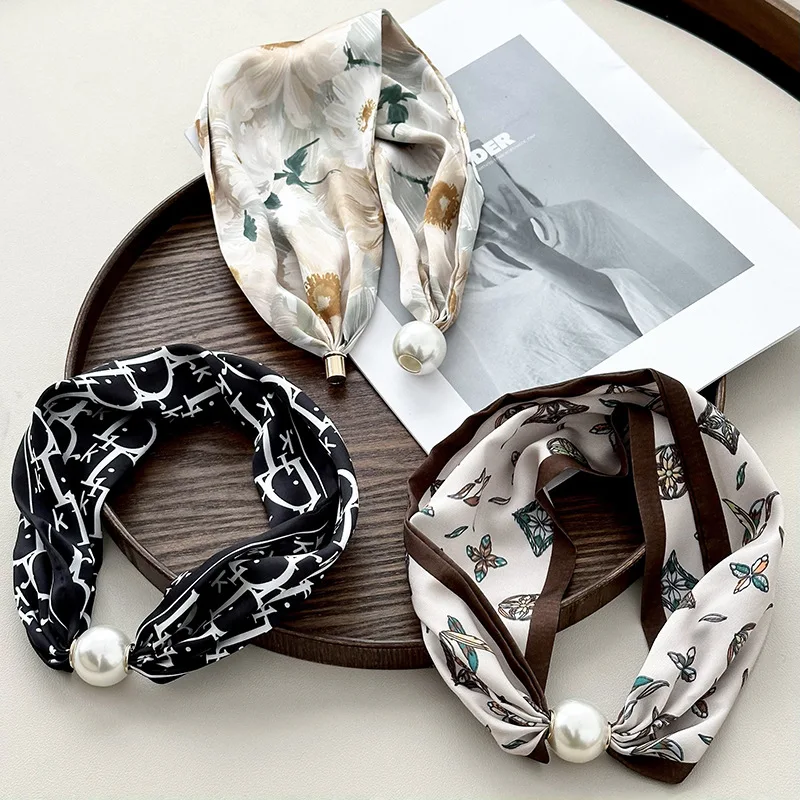 Elegante Perle Schwanz Magnetische Verschluss Seidenschals Koreanische Mode Vielseitig Atmungsaktive Künstlerische Accessoire Neck Wrap Seidenschals Neue