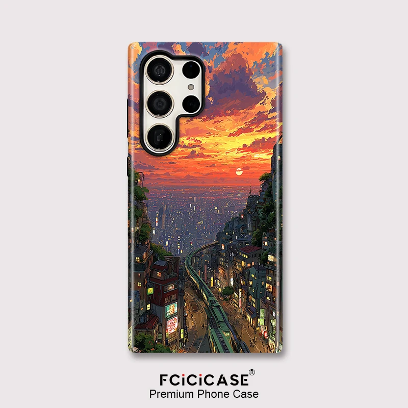 Fcicicase Beautiful City Pattern Case For Samsung Galaxy S24 Plus S23 Ultra S25+ S 25 S20 FE Dual Layer Soft Silicone Cover