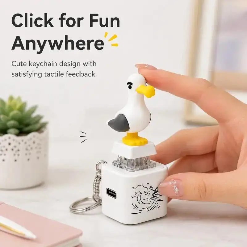 Cute Seagull Keyboard Fidget Toys Keychain Finger Sound Button Clicker Decompression Toys With Colorful Lights Rechargeable