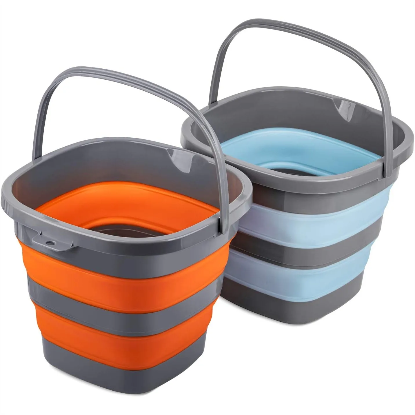 

2 Pack Collapsible Plastic Bucket 2.6 Gallon Each, Foldable Tub for Cleaning, Camping, and Gardening