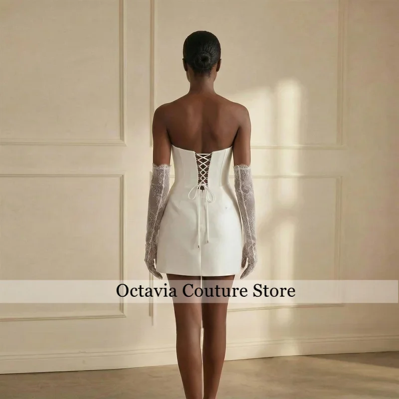 Stunning Short A Line Wedding Dress Strapless With Crystal Bridal Gowns For Engagement Party Customized Vestido De Noiva