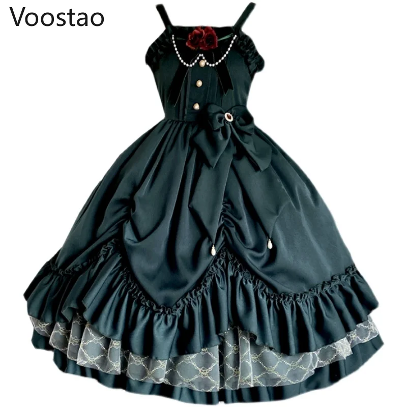 Vintage Victorian Lolita Princess Jsk Dress Women Elegant Sweet Palace Queen Party Dresses Girly Gothic Sleeveless Slip Dress