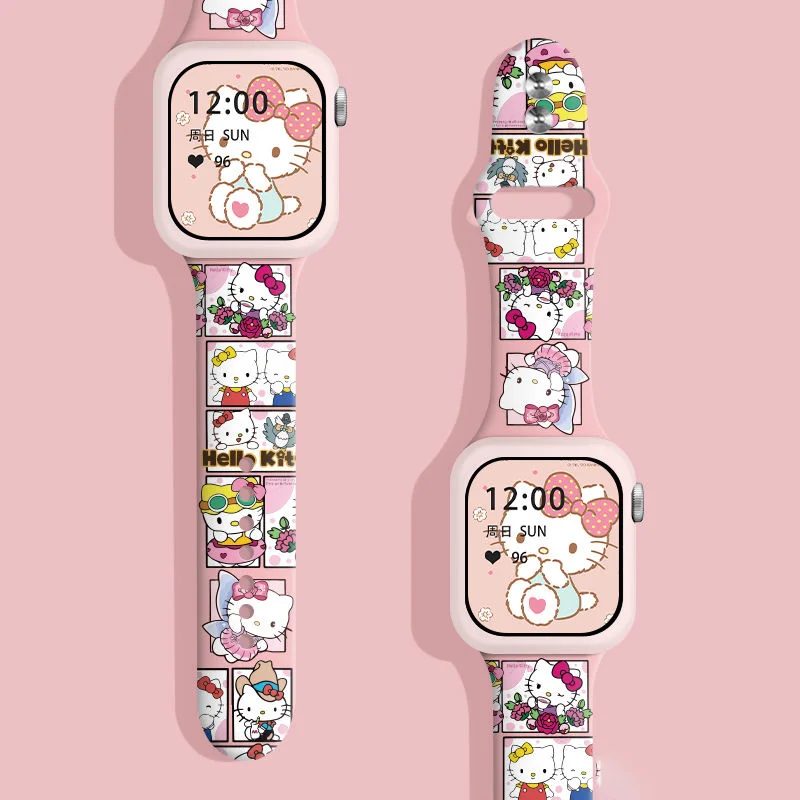 Sanrio Hello Kitty Kuromi My Melody Iwatch Watch Band Cute Anime Cartoon 38 40 42MM Apple Kawaii Silica Gel Watchband Girl Gifts