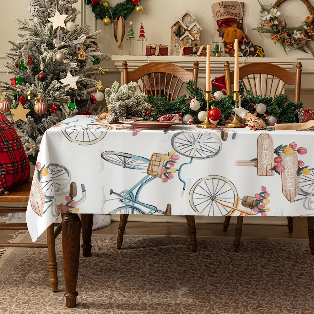 Teal White Daisy Leaves Waterproof table cloth, splash-proof tablecloth, for party, Halloween, Christmas, dining, camping