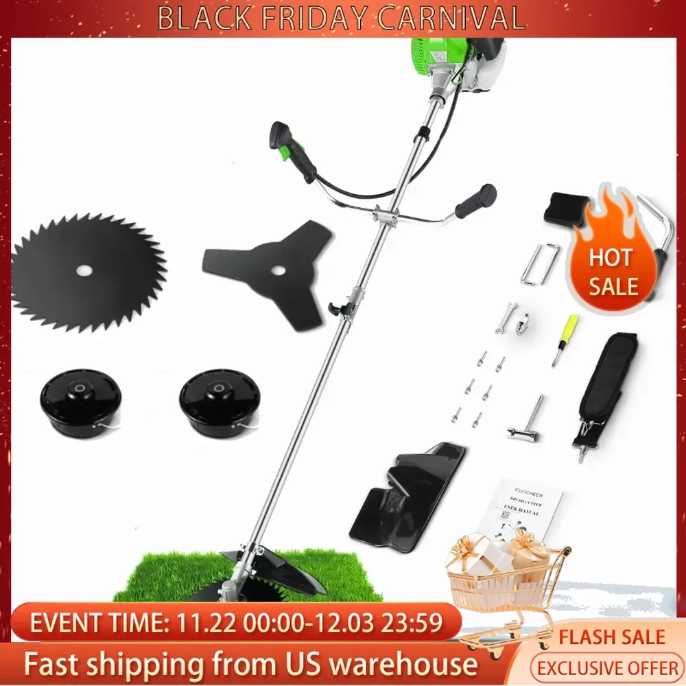 Weed Wacker 58CC Gas Powered with 4 Detachable Heads Straight Shaft 2-Cycle Gas Trimmer Brush Cutter 4 in 1 Gas Weed Eater