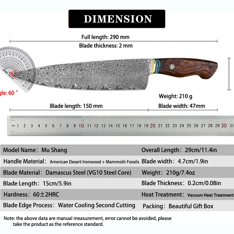 PEDWIFE 8inch Gyuto Knife Handmade Damascus Steel Chef Knife with Sheath Desert Ironwood Japanese Cleaver Knives Cooking Tools