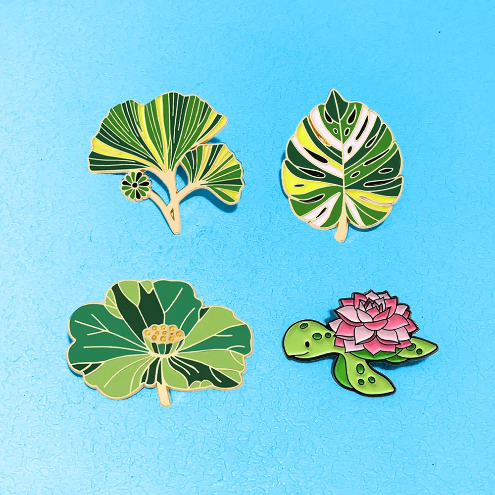 

AniPins Lovely Leaf Lotus Flower Pins For Clothes Backpack 4-design Enamel Plants Lapel Pins Badge Gifts