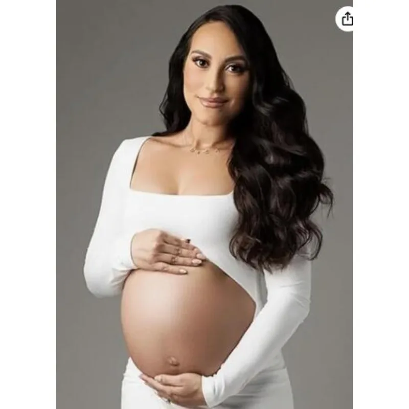 Cut Out Maternity Dress for Photos Open Belly Long Sleeve Photography Gown Square Neck Maternity Outfit Dresses