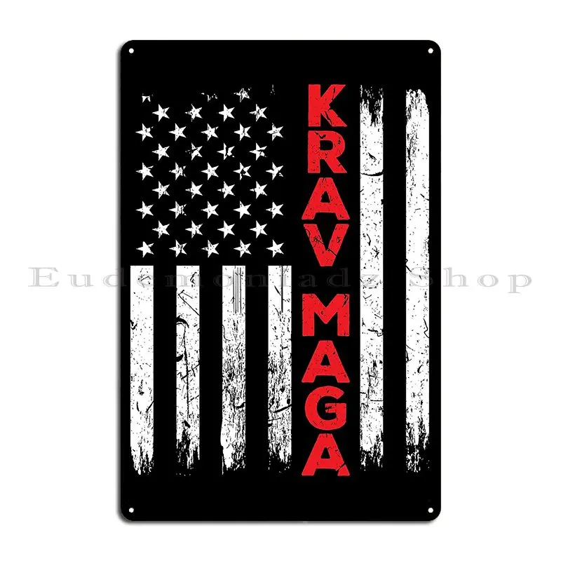 Krav Maga Self Defense Usa American Flag Fighter Mma Metal Plaque Poster Retro Club Wall Cave Printed Cave Tin Sign Poster