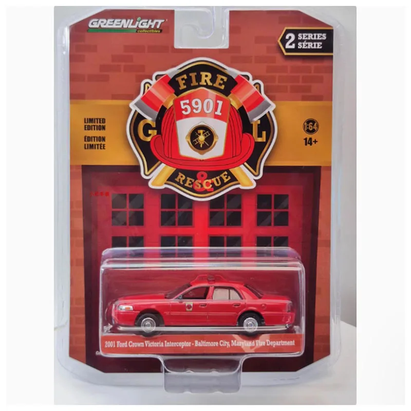 GreenLight 1:64 2001 Ford Crown Victoria Interceptor Fire Department Alloy Car Model Classics Adult Souvenir Gift Static Display