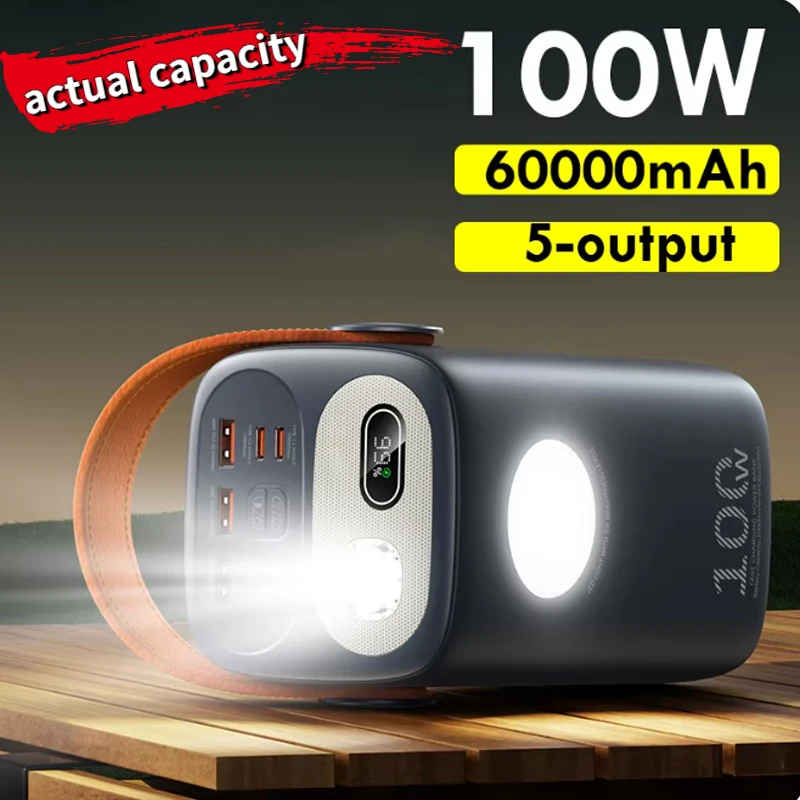 For Laptop Portable PD100W Power Bank Large Capacity 60000mAh Powerbank Fast Charging External Spare Battery for IPhone Xiaomi