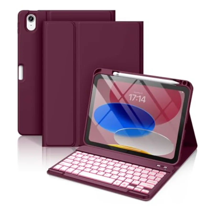 

iPad 11th 10th Gen Case with Keyboard - 7 Colors Backlit Wireless Detachable Folio Keyboard Cover with Pencil Holder for iPad A