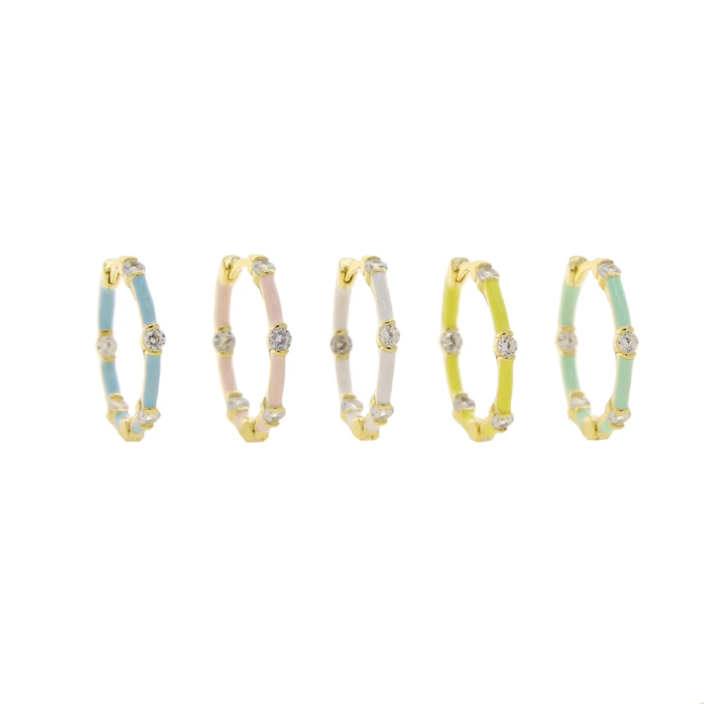 New Colorful Bamboo Joint Hoop Earrings for Women Paved 5 Color Enamel and Cubic Zirconia Gold Plated Color 25mm Fashion Jewelry