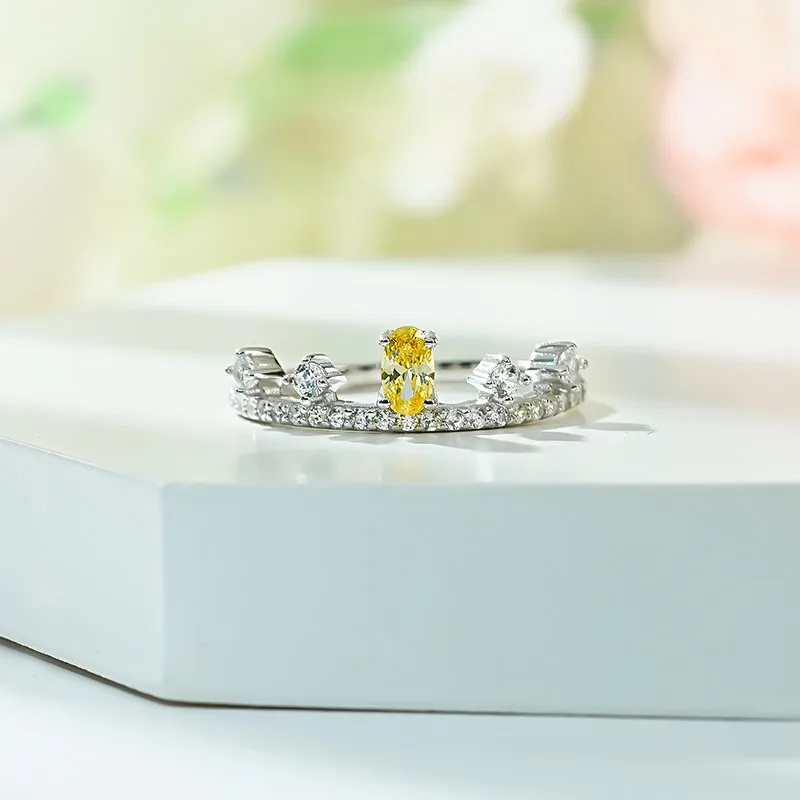 خاتم ألماس فضي أصفر بيضاوي S925 للمشاركة ، ألماس عالي الكربون ، هدية أنثى ، 3x5 ، جديد #4