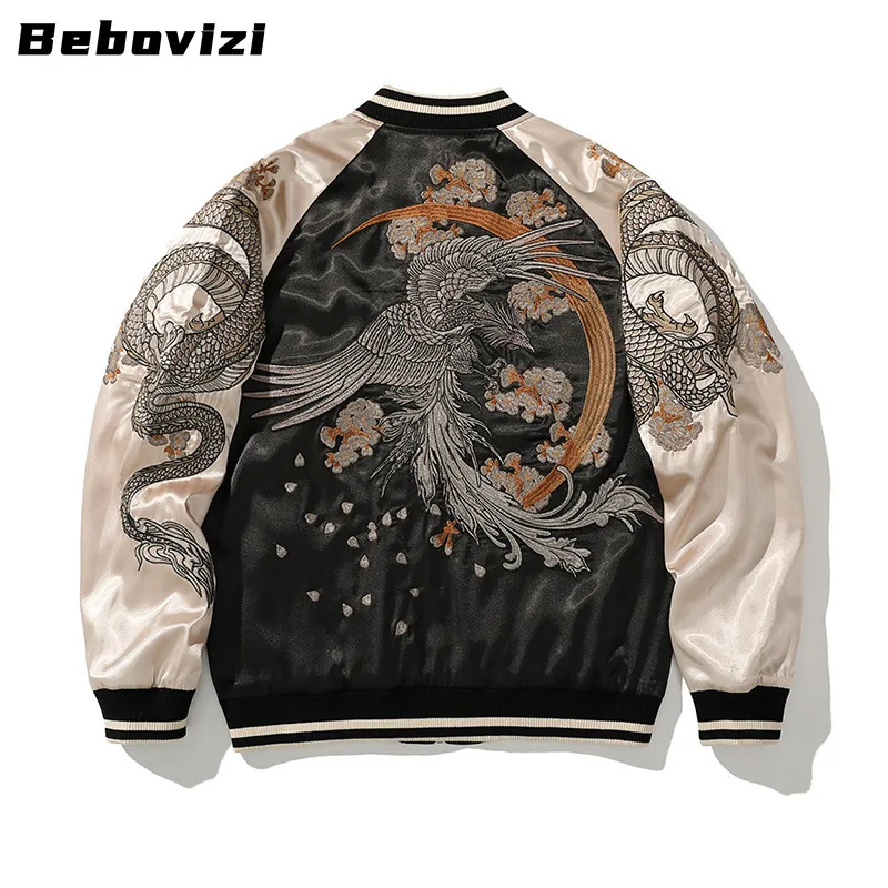 

Harajuku Yokosuka Dragon and Phoenix Embroidered Jacket Autumn Street Hip Hop Men's Japanese Coat