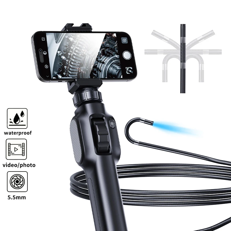 360° Articulated Endoscope, 5.5mm Joystick Articulated Endoscope Camera with Steerable Probe, Compatible with iPhone and Android