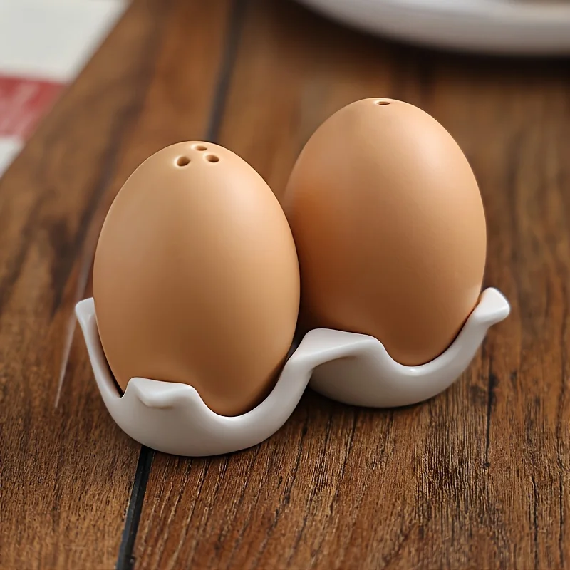 

New Style Creative Egg Shaped Seasoning Jar 3-Hole Ceramic Spices Container Set Home Kitchen Seasoning Tool Special Gift