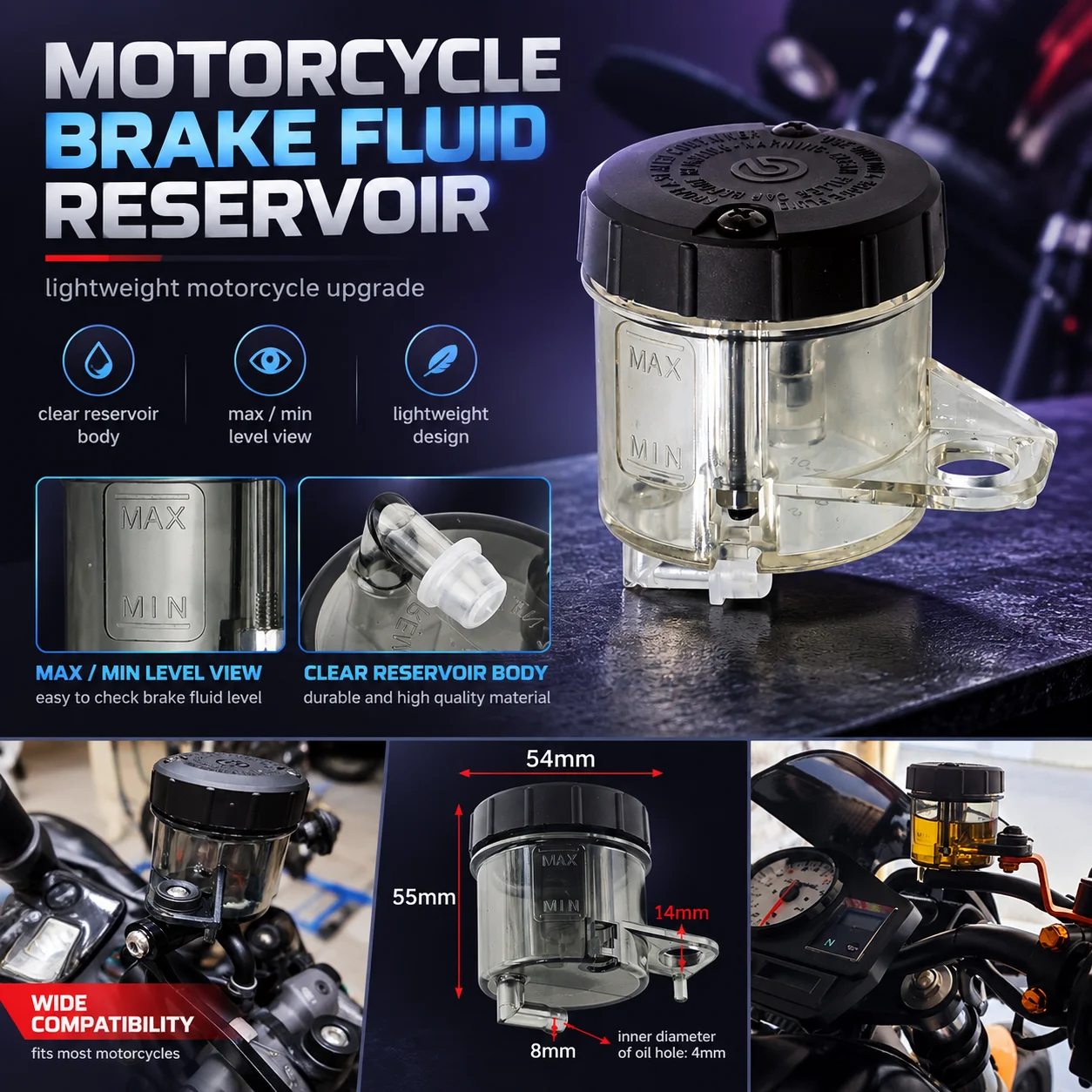 Universal Adelin Brake Fluid Reservoir Auto Bikes Motorcycle Scooter Oil Master Cylinder Foot Cup Dirt Bottle Accessories view 5
