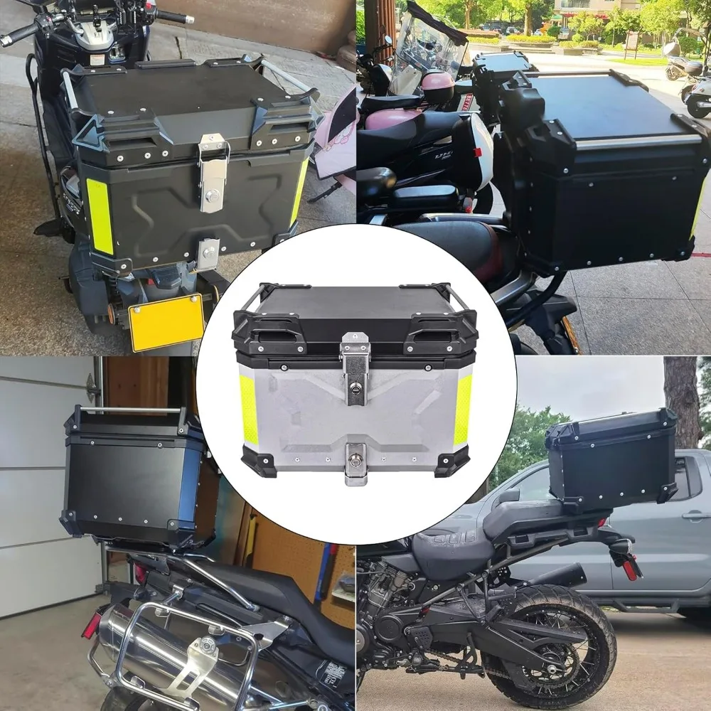 55L topkoffer voor motorfietsen, aluminium/camper/yacht/motorfiets achtertopbox en staartbox voor bagage/helm/gereedschap opslag waterdicht zilver