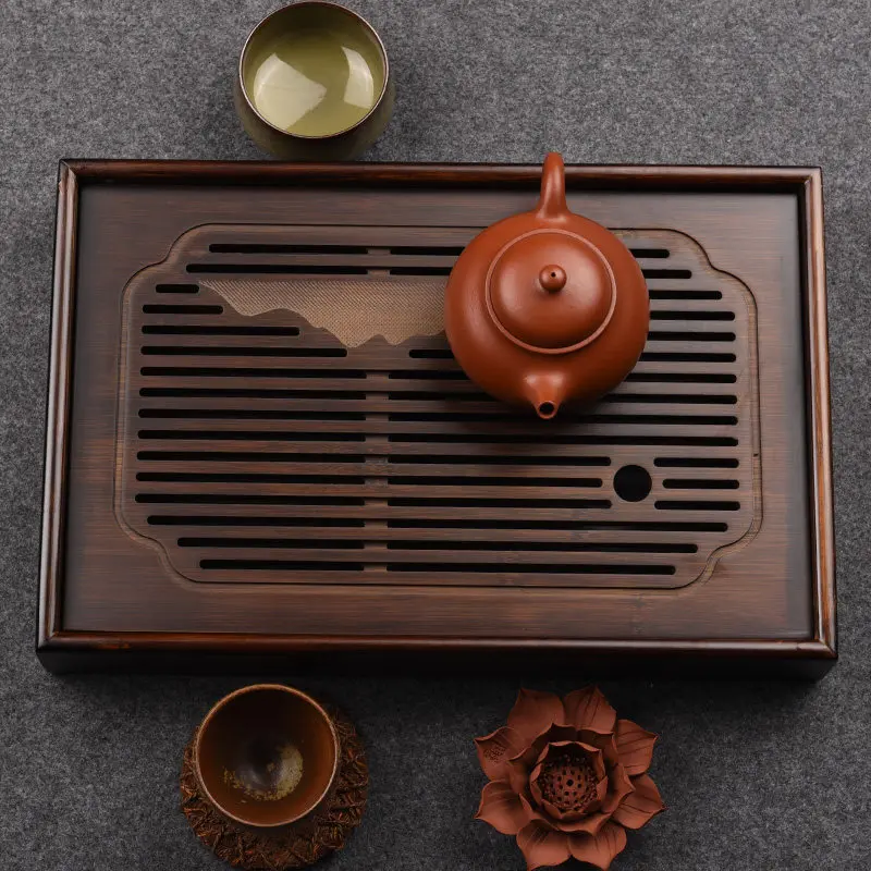 Nordic Designer Tea Tray Vintage Bamboo Antique office Chinese Tea Tray Accessories Rectangular bandeja de madera Tea Supplies