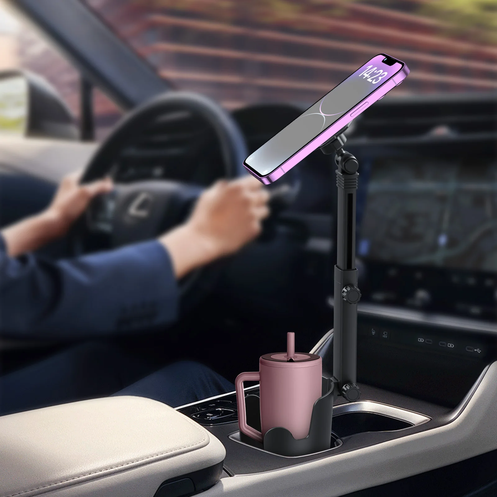 Car 2-1 Magnetic Mobile Phone Holder Cup Holder Magnetic Mobile Phone Holder Vertical Horizontal Rotation Universal Drink Holder