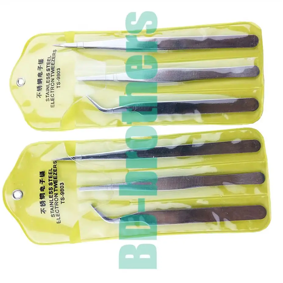 

3 in 1 DIY Stainless Steel Electron Tweezers TS Nipper Fine-Tipped / Round Head / Curved Head Tweezers Repair Tool 600sets/lot