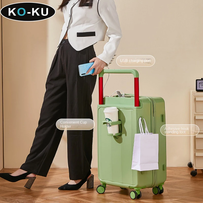 KO-KU Travel Suitcase Aluminium Alloy Wide Handle ABS+PC Suitcase Front Opening 20inch Suitcase Cabin 24/26 Silent Wheel Luggage