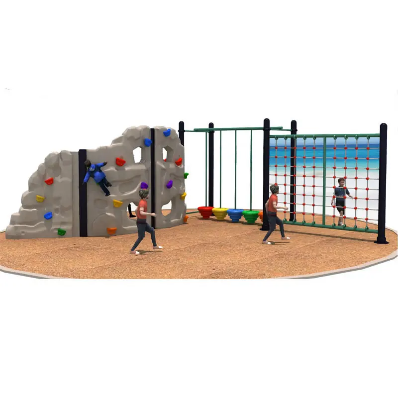 

Discount Outdoor Plastic Kids Rock Climbing Wall With Climbing Net Jungle Gym Fitness Professional Children Playground Set