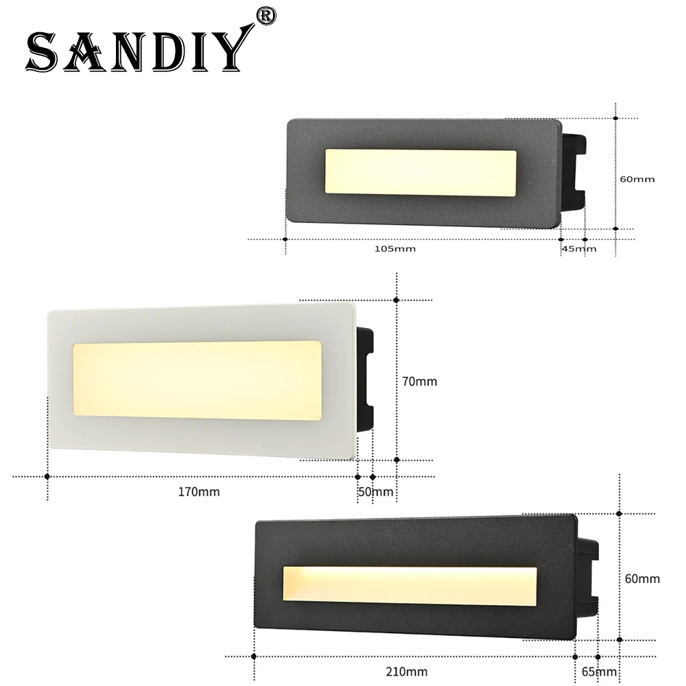 Sandiy- 家の景色の通路のテラスの庭のヤード Footlight のための屋外の導かれた Stair&Step ライト引込められた壁ランプは IP65 ナイター アルミニウム白く黒い灰色 110v 220v 230v を防水します