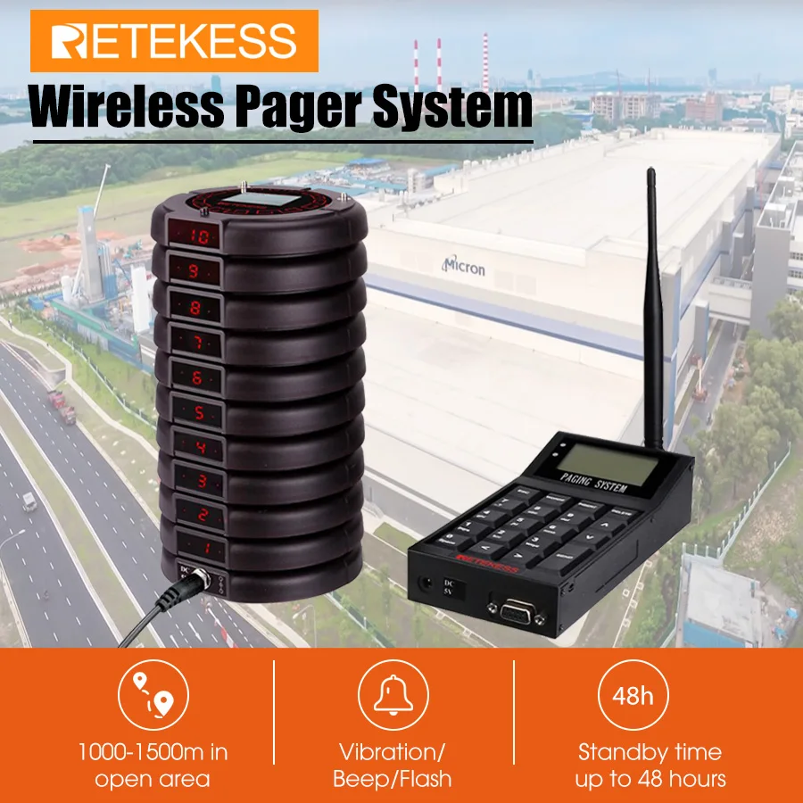 RETEKESS TD159 Wireless Pager Calling System Waterproof Buzzer For Factory Restaurant Ultra Long Distance Connect To Computer