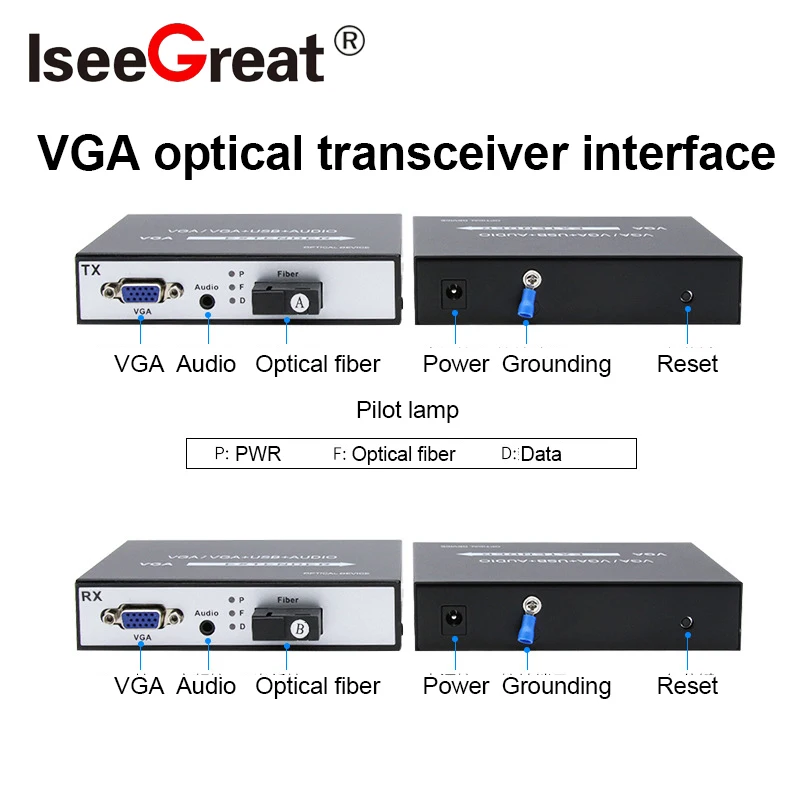 Señal de Audio VGA USB, transceptor óptico de vídeo HD, transmisión sobre fibra, extensor 20km, compatible con 1080P, CCTV, Cccam