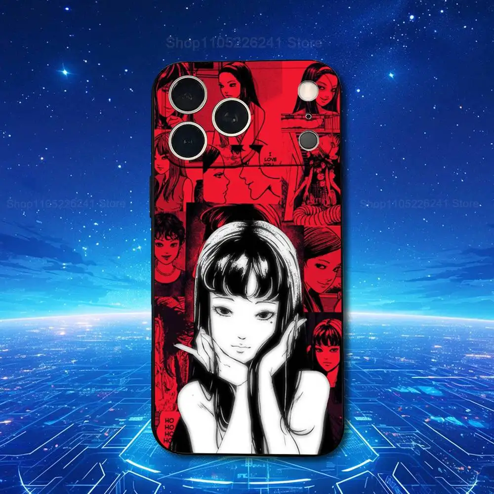 حافظة T-Tomie J-Junji I-Ito Comics لهاتف iPhone 11,12,15,14,13,16,17,Plus,Pro Max,XS,X,XR,SE,Mini,8,7,Soft Silicone Black