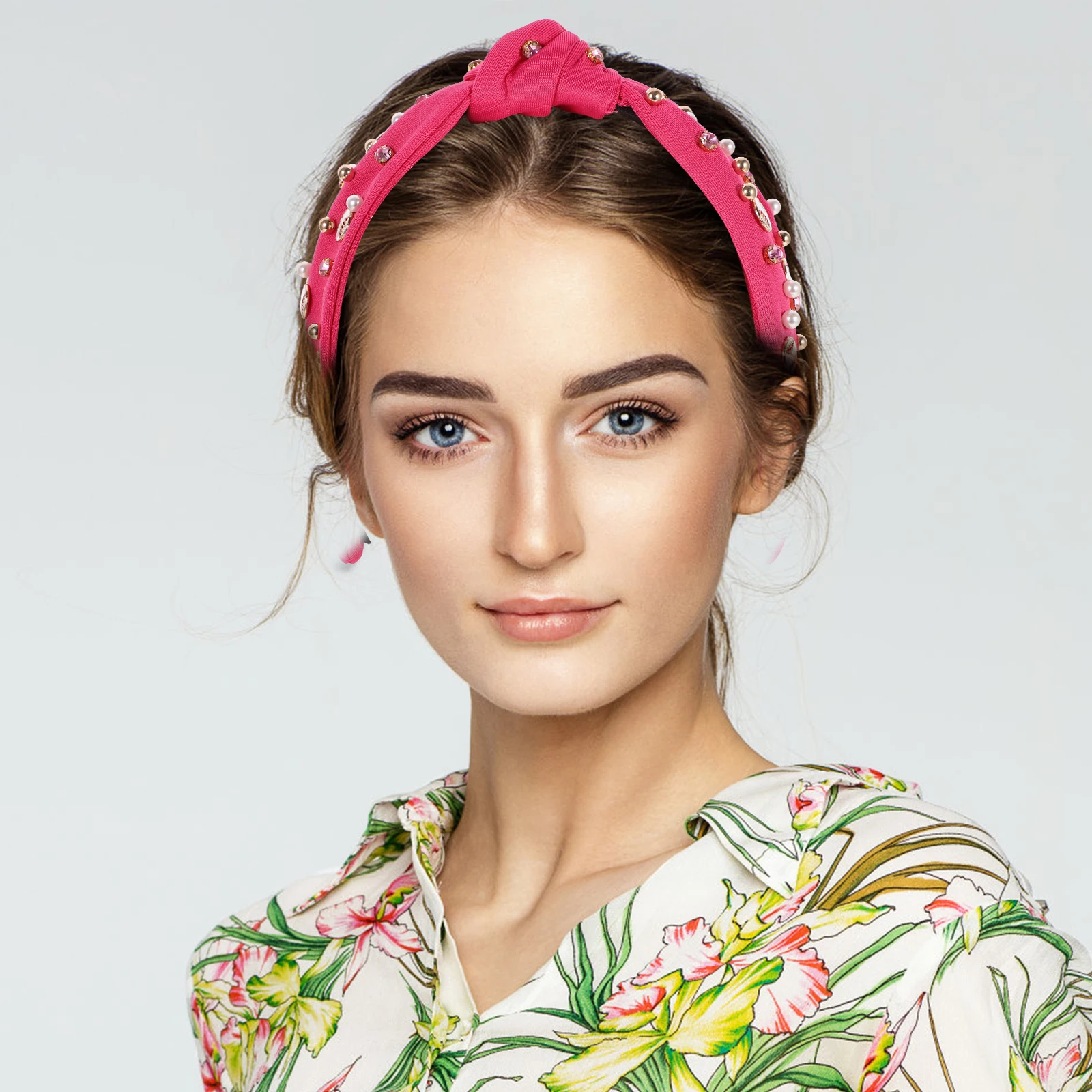 

Pearl Decorated Headband Women Baseball Knot Wide Ribbon Red Color Fashion Accessories Thick Headbands Hair Tools