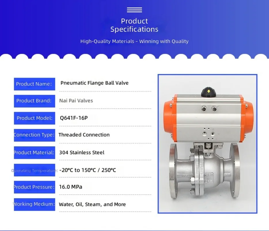 Q641F-16PDN100 Pneumatic Flanged Ball Valve, Stainless Steel Flange Cut-off Valve, Flange Cut-off Valve Ball Valve