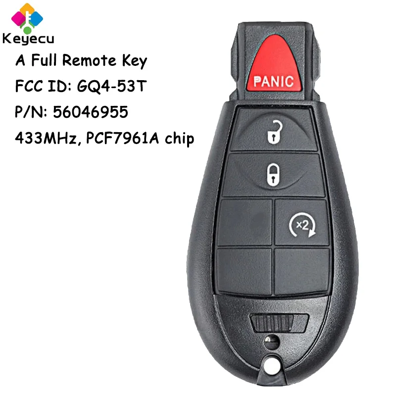 

KEYECU Remote Car Key With 3 1/ 4 Button 433MHz PCF7961A Chip for Dodge RAM 1500 2500 3500 2013 - 2019 Fob FCC# GQ4-53T 56046955